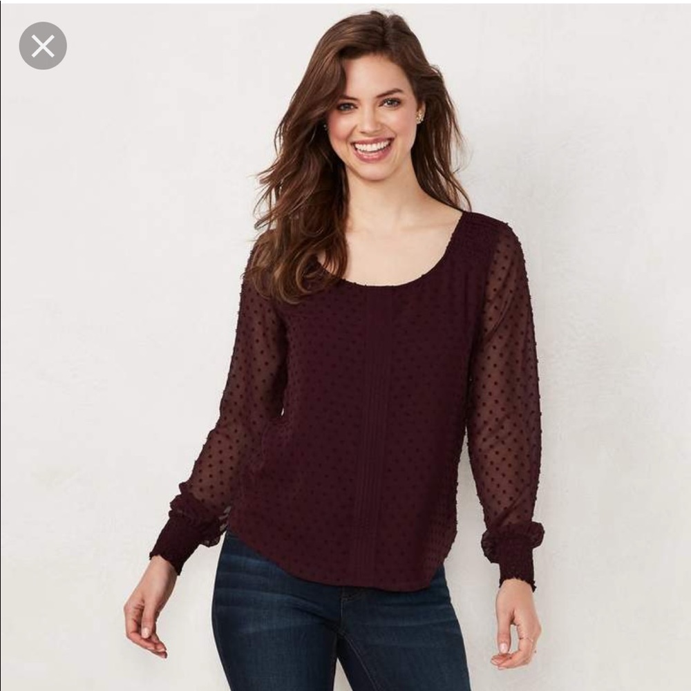 Lauren Conrad Smocked Swiss Dot Top